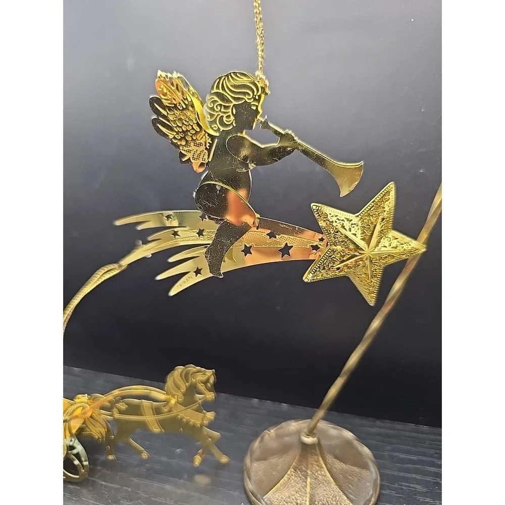 2 Metal Ornaments Couple On Horse Pulled Sleigh & Angel & Shooting‎ Star